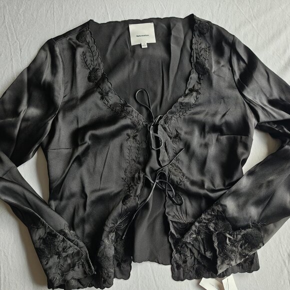 REFORMATION Rosina Silk Top in Black, size S - Picture 2 of 7